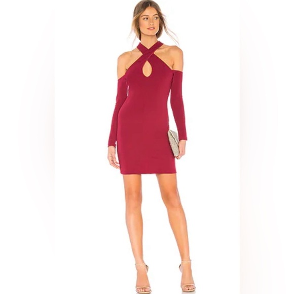 NBD Revolve Dominique Mini Dress Burgundy Berry Off The Shoulder Size Small - Picture 1 of 8